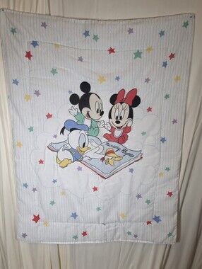 VTG Dundee Disney Baby Mickey Minnie Donald Quilted Crib Blanket Comforter